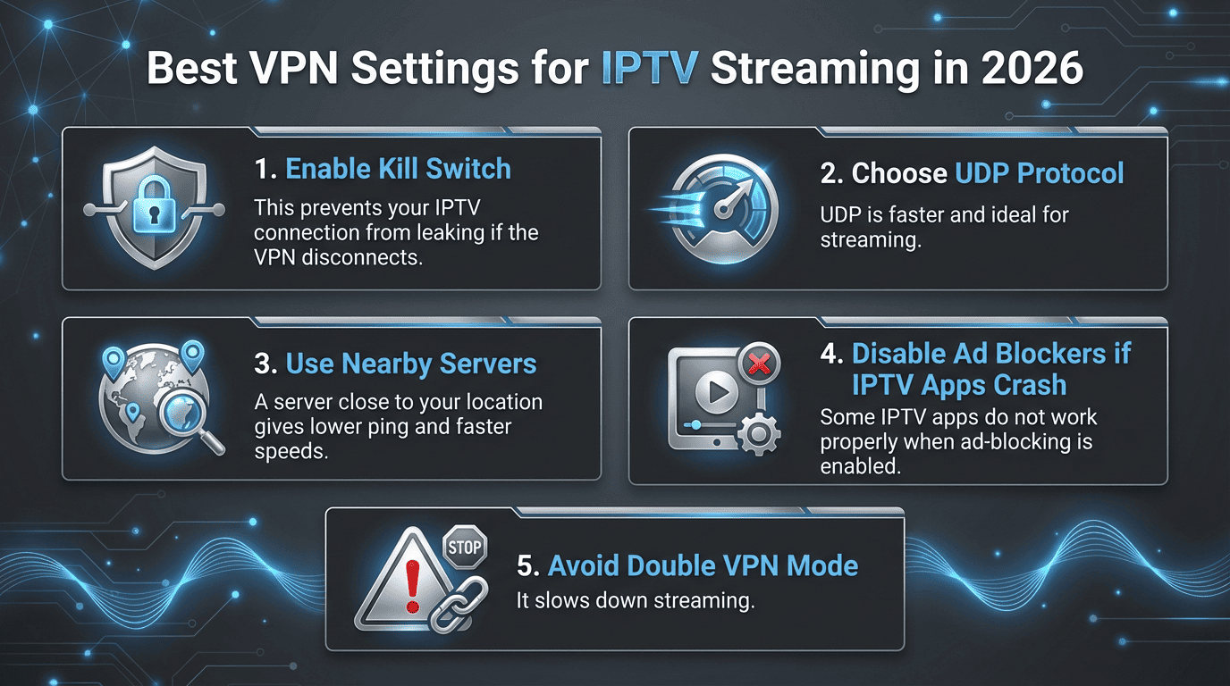 best vpn settings to Use VPN With IPTV 2026